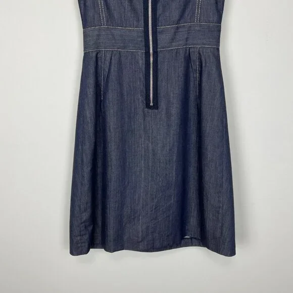 Karen Millen Womens Blue Denim Chambray Sleeveless Dress Ruffle Front size 4 - Picture 10 of 14